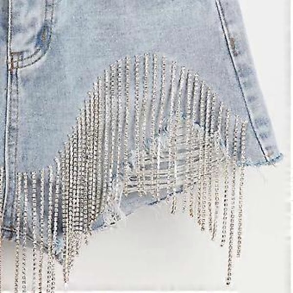 Sommar Jeansshorts med Riv Effekter Femme Hög Midja Diamant Tofs Y2k Casual Underdelar För Damer Denimshorts Damkläder Mode