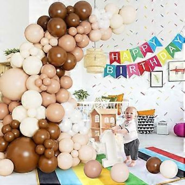 138-dels Brun Ballongirlangbåge-kit med Olika Storlekar Naken Kaffe Brun Elfenben Vit Boho Tan Neutrala Ballonger för Skog Teddybjörn Baby Shower