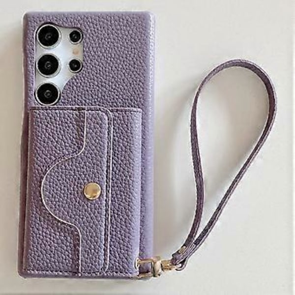 Til Samsung Galaxy S23 Ultra Etui Spejldesign PU Læder Bagcover med Kortlommer, Håndledsrem (Style H)