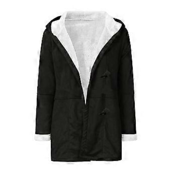 Dam Vinter Långärmad Tjock Plus Sammet Huvtröja Ledig Bomull Varm Jacka Fleece Varm Kappa Hoodie Ytterkläder 1st (L Svart)