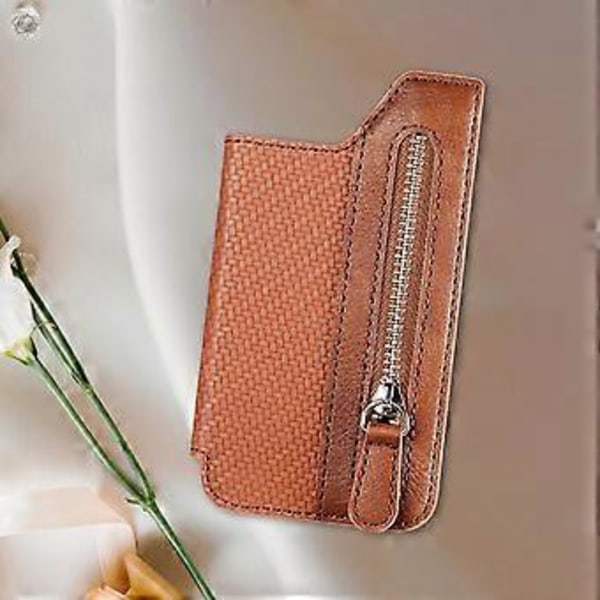 Kreditkortholder til Telefon Smartphone Universal Bærbar Pung Wallet Case (Brun)