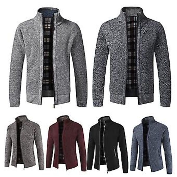 Fianao Tykk Cardigan for menn, pustende bomullsmiks, komfortabel følelse, for hverdagsbruk (2XL Vinrød)