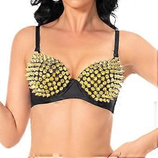 Nithäftad korsett handgjort underkläder lyx push up bh för klubbkvinnor tjejer show (XL svart guld)