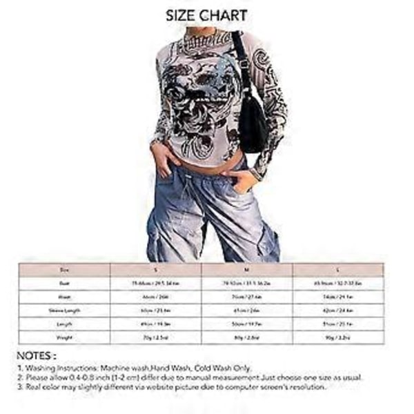 Långärmad Crewneck Topp Kvinnor Vår Sommar Elegant Trendig Slim Fit Tryckt Skjorta Blus För Fest (M)