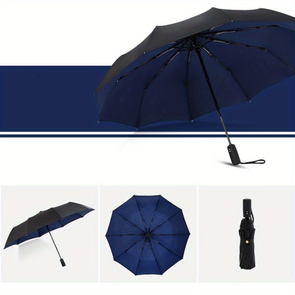 Vindtätt dubbellagerparaply Helautomatisk Regnstark Business Stora paraplyer Blå