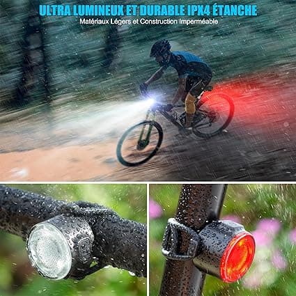 Sykkellys, USB-oppladbare front- og baklys, IPX4 vanntett LED Bi