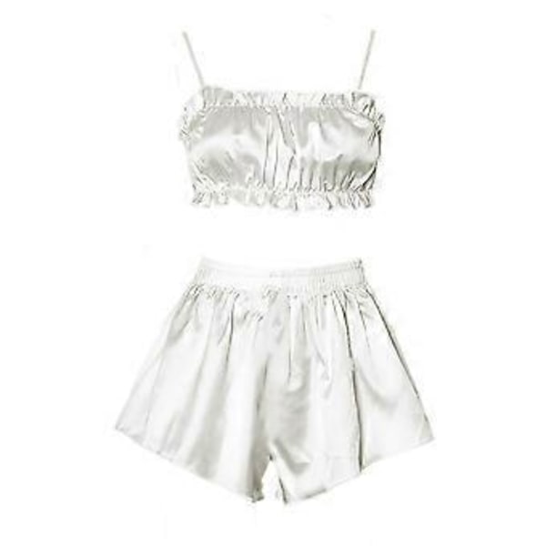2-delat Pyjamasset för Kvinnor Sexig Vit Cami Topp och Shorts Sovkläder Lounge Set Sött Pyjamasset för Kvinnor (S)