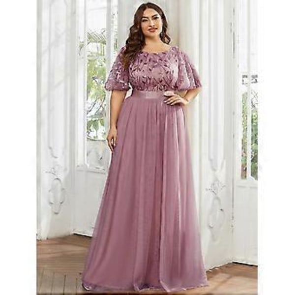 Ever-Pretty Dame Plus Størrelse Paljettbroderi A-Linje Kort Erme Bryllupsgjestkjole (6XL orkidé)