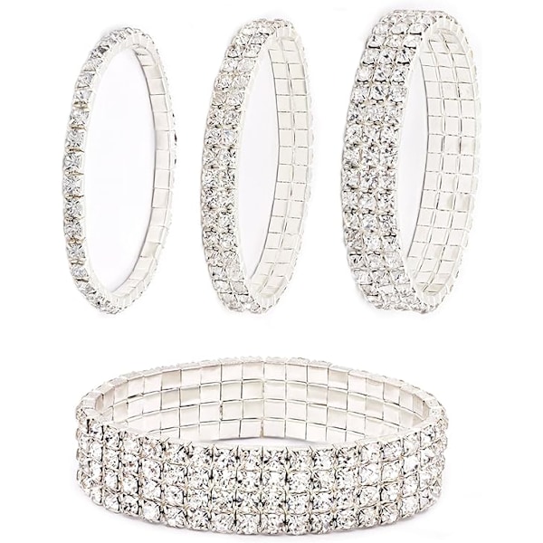 4 st. Flerfärgade Rhinestone Stackbara Stretch Armband för Kvinnor