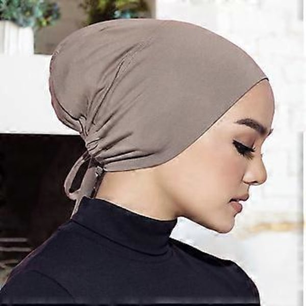 Damernas Hijab-mössor Underscarf Turbanmössor Knuten Bonnet Elastisk Sovande Hår Huvudband Mjuka Beanie Sovmössor (7 Camel)