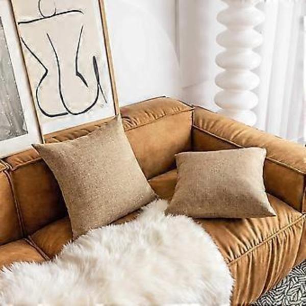 Kuddfodral, Mjuka Linne Kuddar Set om 2, Dekorativa Brulap Kuddfodral för Soffa Sovrum Senior Dam, 60x60 cm, Linne