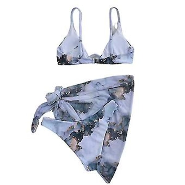 Dame 3-delt Badedrakt String Trekant Bikini Sett Med Saronger Cover Up Strandskjørt (S)
