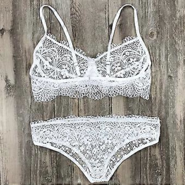 Dam Sheer Lingerie Spetsunderkläder BH Trosor Set Nattkläder Nattlinne (XL)