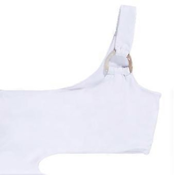 Dam One Shoulder Randig Högt Skuren Baddräkt Baddräkter Tanga (M Vit)