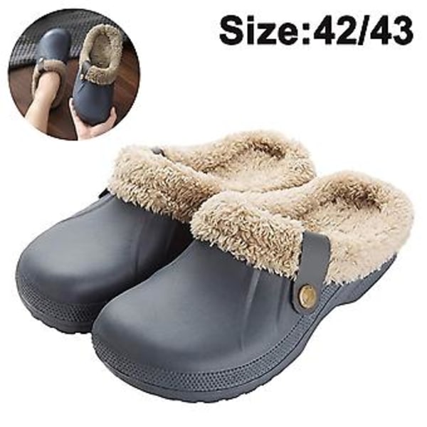 Waterproof Slippers Women Men Fur Lined Clogs Winter Garden Shoes Warm House Slippers In