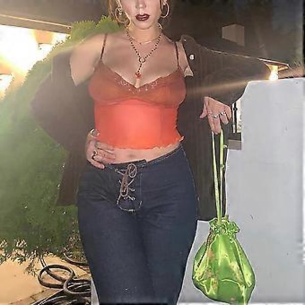 Vintage Blonde V-hals Crop Top, Sexet Gennemsigtig Ærmeløs Clubwear Tank Top til Kvinder (Rød, Small)(M )