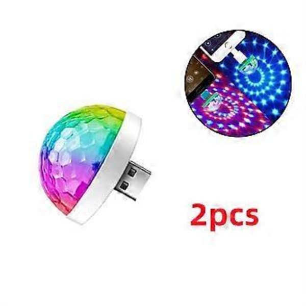 1/2/3 stk Mini LED USB Bil Auto DJ RGB Stemningslys Fargerikt Musikklydlys Feriefest Atmosfærisk Lys Karaoke Dekorasjon (2 stk)