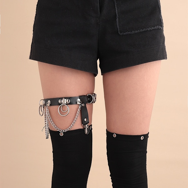Fashion Pu Læder med Dangle Cirkel Form Dekor Ben Klemmer Kvinder Lår Klip