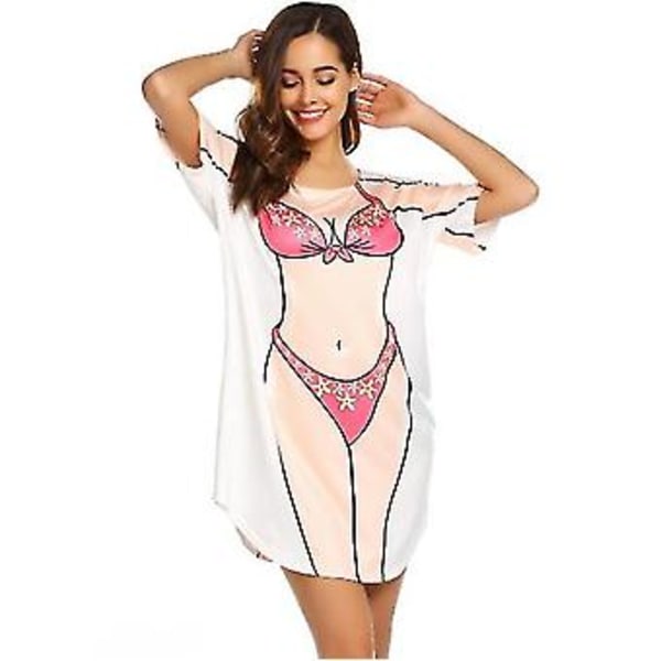 Dametøj Bikini Skjorte Cover Up Kortærmet Sød Bikini Print Cover-up Løstsiddende T-Shirt Kjole Sjov At Bære(s f)