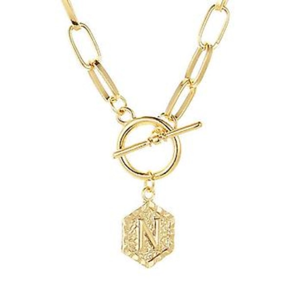 StatementHalsband 26 Engelska Bokstäver Hänge Kedja Retro Pappersklämma Halsband Hexagon N