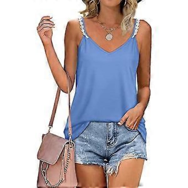 Sommar T-shirt för damer V-ringad Cami Topp T-shirt Flera storlekar tillgängliga Flerfärgad Valfri (L Vit)
