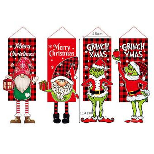 Joulu Grinch-tonttujen roikkuva lippu ikkunaan, oveen, joulukuuseen, juhlatunnelmaan (C)