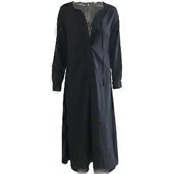 Dam Casual Klänningar Långärmad V-ringad Klänning Casual Lös Skiftklänning Svart (XL)