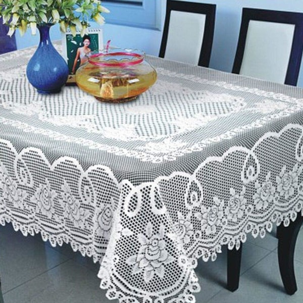 Virkade vita spetsdukar - Tvättbar polyester jacquard bordsduk