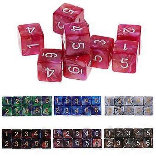 10 KPL D6 Monitahoiset Nopat DND-peliin (Sininen Punainen)