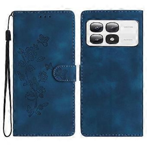 Til Xiaomi 14T Pro Etui Læder Præget Blomster Telefon Cover Wallet med Håndledsrem (Style A)