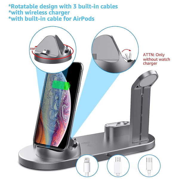 Wireless Charger, 4 In 1 Inductive Charging Station Wireless Charging Station Fast Wireless Charger For Apple Watch & Airpods&pencil