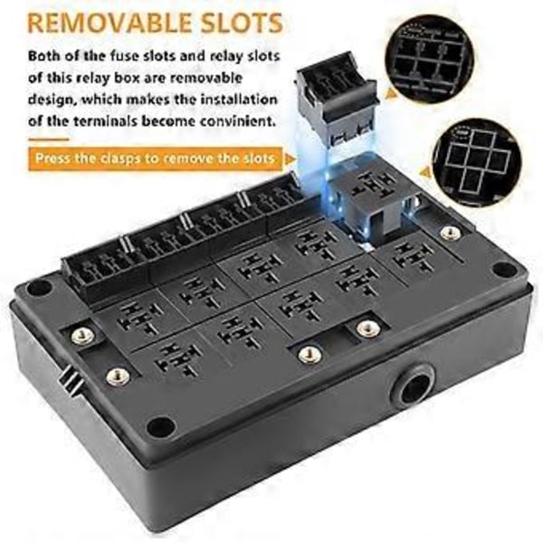12V Bil Sikring Reléboks Universell Blok for Bil, Lastebil - 10 Spors Reléholder, 15 Spors ATC/ATO Sikringsholder