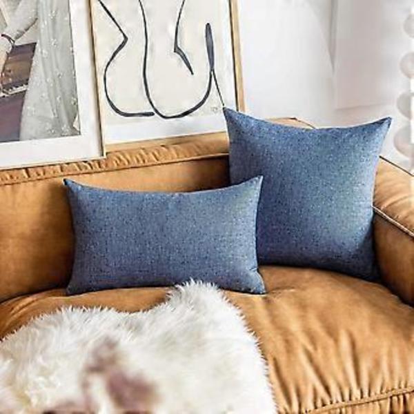 Euro Sham -tyynynpäälliset, 2 kpl, Rustic Linen, Neliömäiset Koristeelliset Tyynynpäälliset Sovalle, Sohvalle, 24x24 tuumaa, Tummansininen