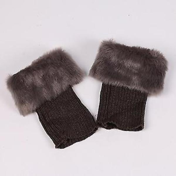 Vinter Crochet Benstövlar Sockor Manschetter Topper Fuzzy Trim Ankelvärmare Sockor (Mörkgrå)