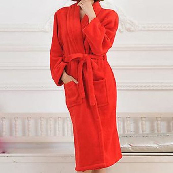 Naisten ja miesten pehmeä ja pörröinen kylpytakki, lämmin, fleece-flanelli kylpytakki pyjama XL punainen