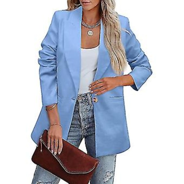 Dam Dubbelknäppt Kavaj Kontorsdam Lös Klassisk Kappa Kostymjacka Kvinnlig Chic Ytterkläder Outfits Dam Mode Kavaj (S blå)