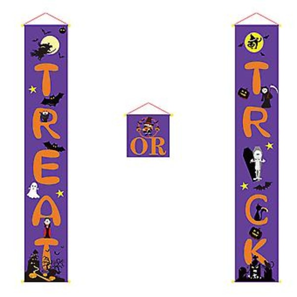 Halloween Godteri-Triks Dørhengende Skilt Banner Fest Hjem Dekor Rekvisitt (Lilla)