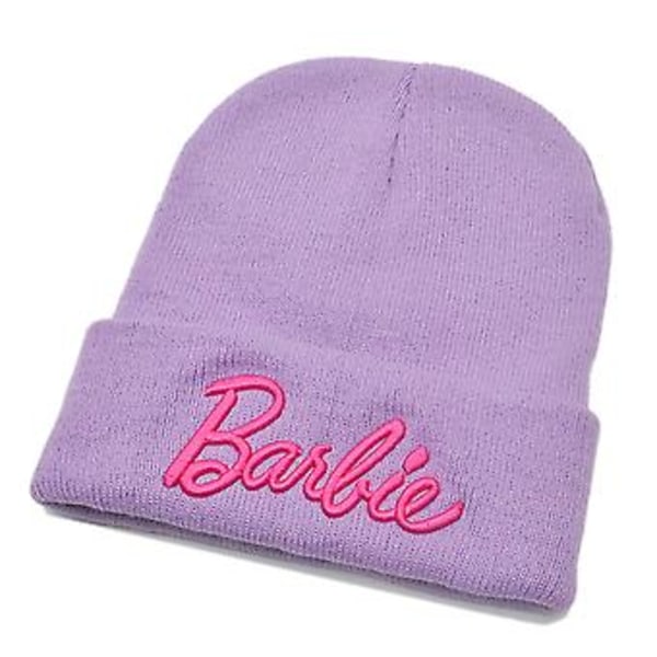 Damernas Barbie Stickad Mössa Beanie Vinter Utomhushatt Barbie Fans Present (Ljus Lila)