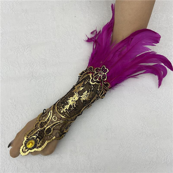 Holy Feast Fjerarmbånd Gotisk Fjerhandsker Udhulede Gyldne Blonder Blonder Armsleeves