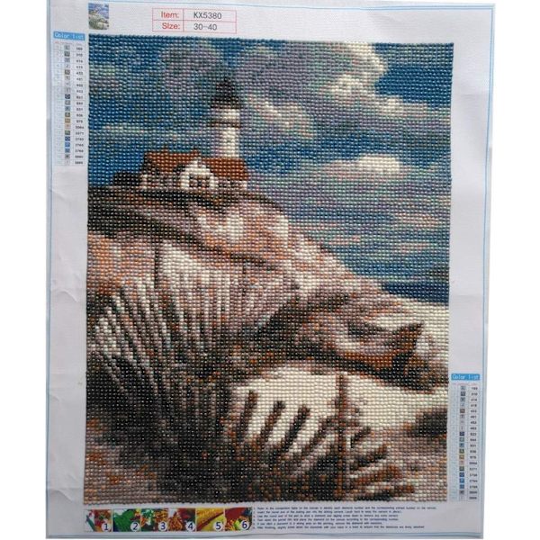 5D Diamantmaleri DIY Strand Fyr Lærredsbilleder Punkt efter Nummer Kits Fuld Bor Seashore Scenery Kunst og Håndværk