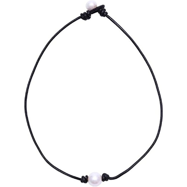 10pcs Pu Leather Rope Pearls Pendant Necklace Simple Imitation Pearl Clavicle Chain (black)