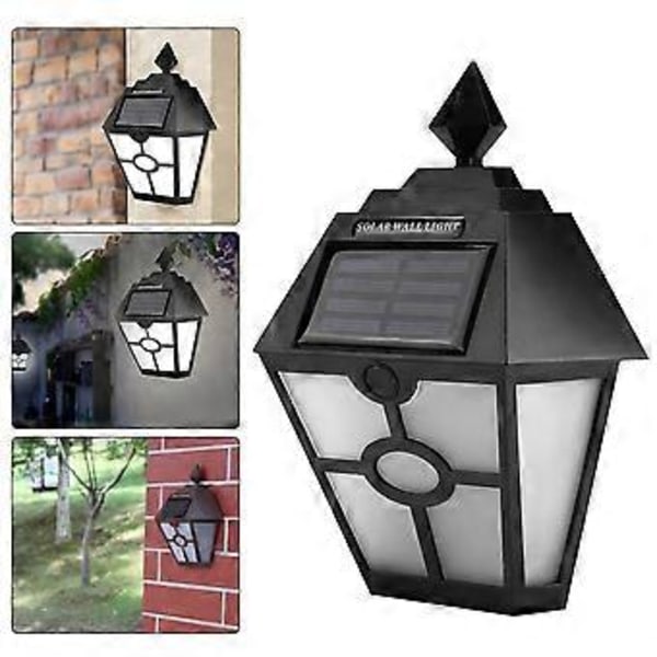 Solcelledrevet Retro LED Væglampe Lysstyring Sconce Lampe til Gårdhave Sort + Hvid