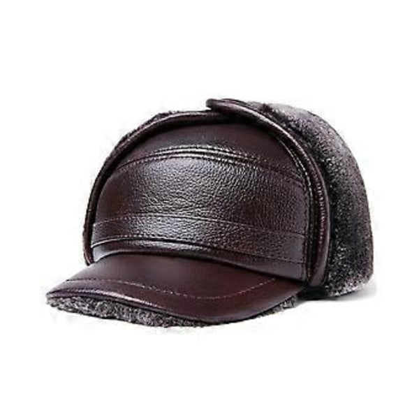 SZTXJ Herr 100% Äkta Kohud Hatt Vinter Varm Utomhus Skydda Öron Äkta Läder Keps För Vinter Varm Foder (rödbrun) L {55-56cm}