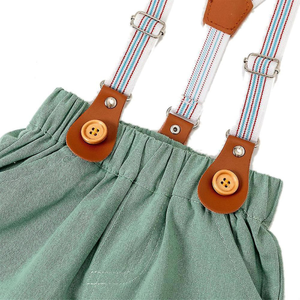 Infant Baby Boys Gentleman Outfits Suits Bowtie Suspenders Shorts Formal Outfit Green 3-6M