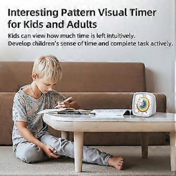 60-minutters visuell timer med nattlys, nedtellingstimer, Pomodoro-timer med regnbue-mønster for barn og voksne Hvit-XinHan [jkw] ( )