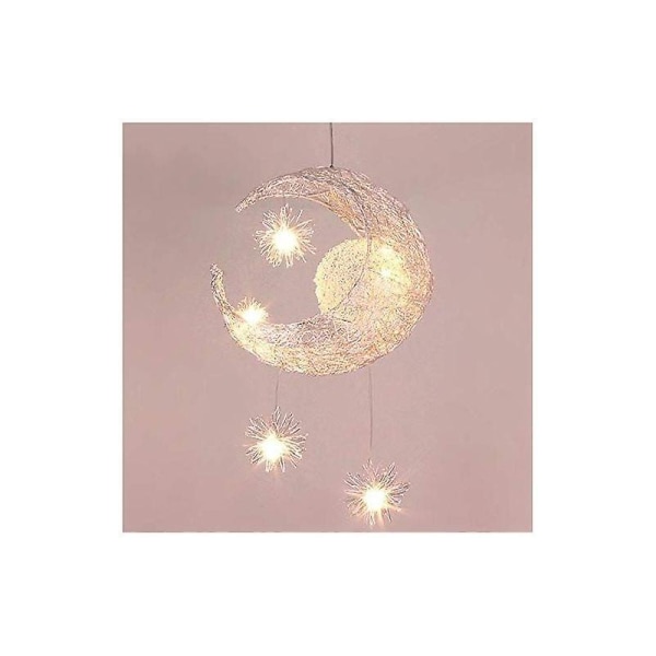 Industrial Pendant Light Moon Star LED Ceiling Light Aluminum with 5 Light Bulbs for Kids Room (Warm White Light)