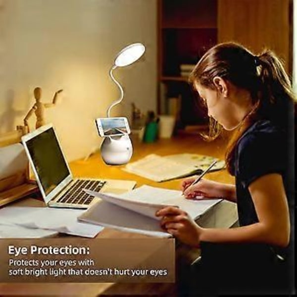 Multifunksjonell skrivebordslampe for arbeid og studier, øyevennlige LED-perler 360° justerbar arm, 3 fargemoduser lysstyrke minnefunksjon, egnet for kontor