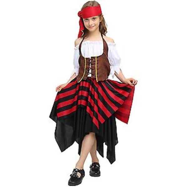 Halloween Barnkläder för Barn Piratdräkt Fashionabel Långärmad Rollspelskostym Festivalkläder (7 till 9 år gammal Kvinnlig Pirat X)