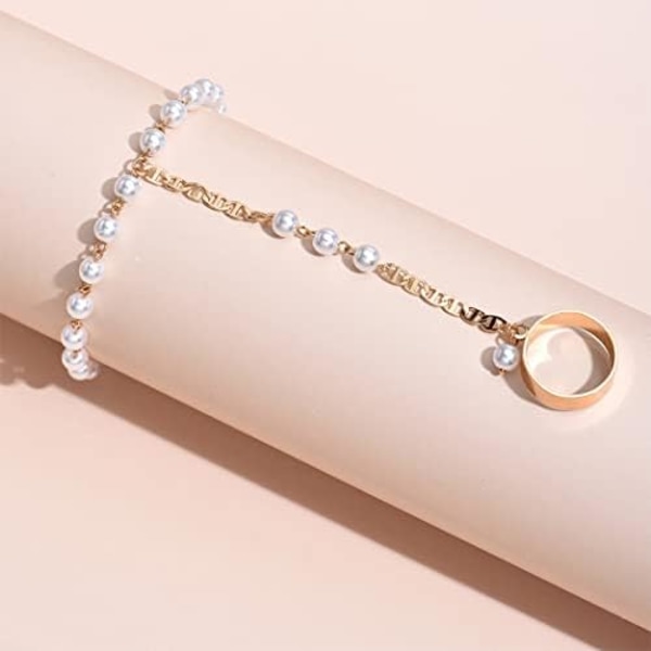 Ring Armband Handkedja Pärla Finger Ring Armband Guld Slav Hand Harness Armband Mode Smycken Tillbehör för Kvinnor