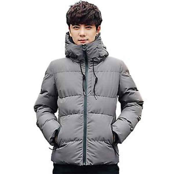 Fianao Herrkappa Solid Färgad Vadderad Tjock Varm Vinterjacka för Dagligt Bruk (4XL Grå)